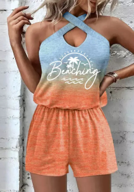 Ladies' Printed Neck Hanging Fashion Jumpsuit
