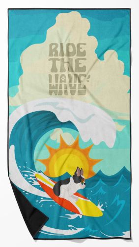 Surfer Dog Black White French Bulldog Premium Beach Towel Oversized Towel Beach Blanket, Pool, Beach Essentials, Yoga, Premium Bath Towel