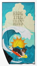 Surfer Dog Tricolor Sheltie Premium Beach Towel Oversized Towel Beach Blanket, Pool, Beach Essentials, Yoga, Premium Bath Towel, Quick Dry Plush