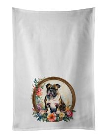English Bulldog and Flowers Kitchen Towel Set of 2 White Dish Towels Decorative Bathroom Hand towel for Hand, Face, Hair, Yoga, Tea, Dishcloth