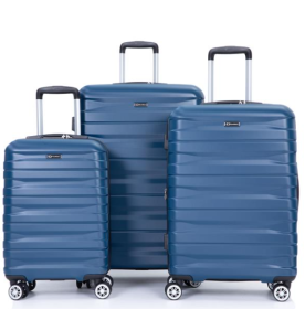 3 Piece Suitcase Set PC Lightweight And Durable Expandable Carrying Case With Two Hooks, Double Swivel Wheels, TSA Lock, 21-25-29 Dark Blue