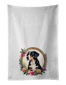 Entlebucher Mountain Dog and Flowers Kitchen Towel Set of 2 White Dish Towels Decorative Bathroom Hand towel for Hand, Face, Hair, Yoga, Tea (default: default)